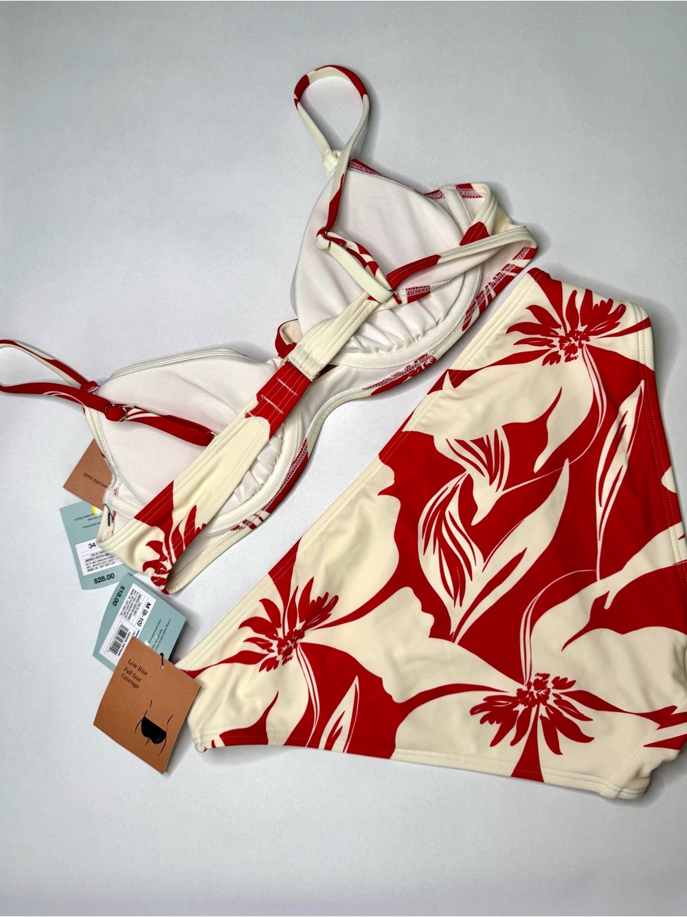 Shade & Shore Red and Cream Floral Bikini Set - Picture 2 of 4